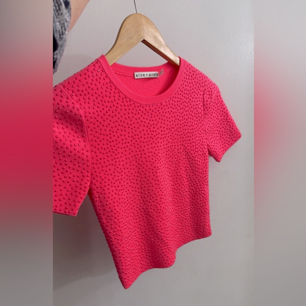 Alice + Olivia Ciara Crystal Stud Embellishment Sweater Top Cropped Size  XS/S - Picture 5 of 11